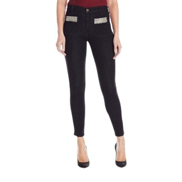 7 for all mankind embellished black skinny jeans pockets higher rise 28x… - Picture 2 of 15